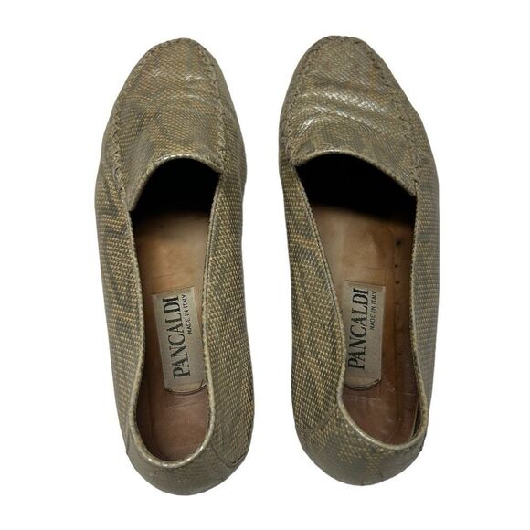 Vintage Designer Pancaldi Gold Snakeskin Print Flats Slip on Shoes Made in Italy - Picture 6 of 9